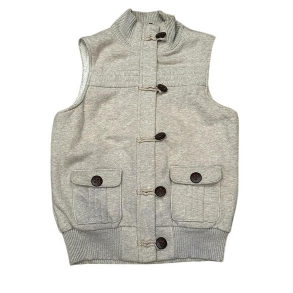 OLD NAVY Women Vest Small Gray Toggle Button Sherpa Lined Full Zip Mock Neck‎